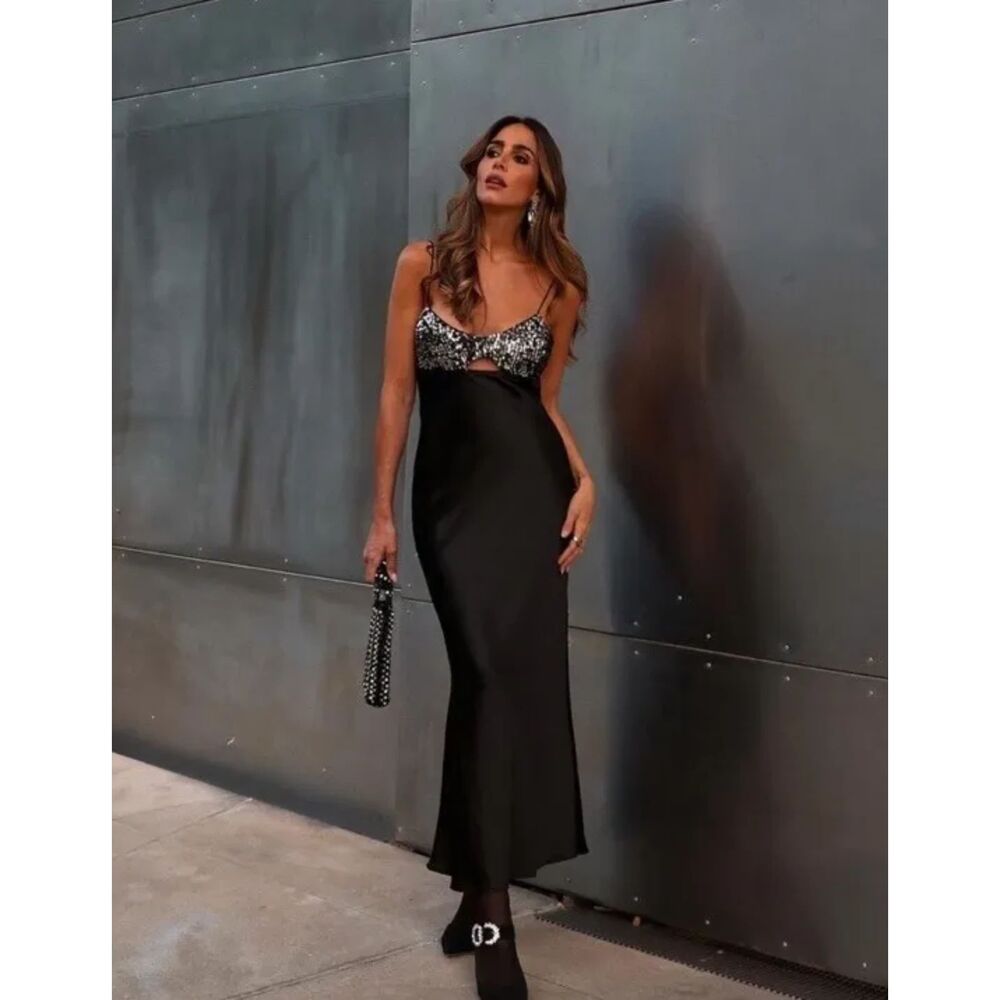 Zara satin effect contrasting sequin slip dress